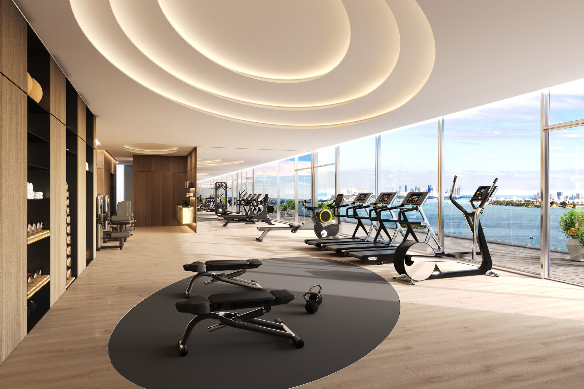 Pagani Residences developer rendering: Fitness room facing the water