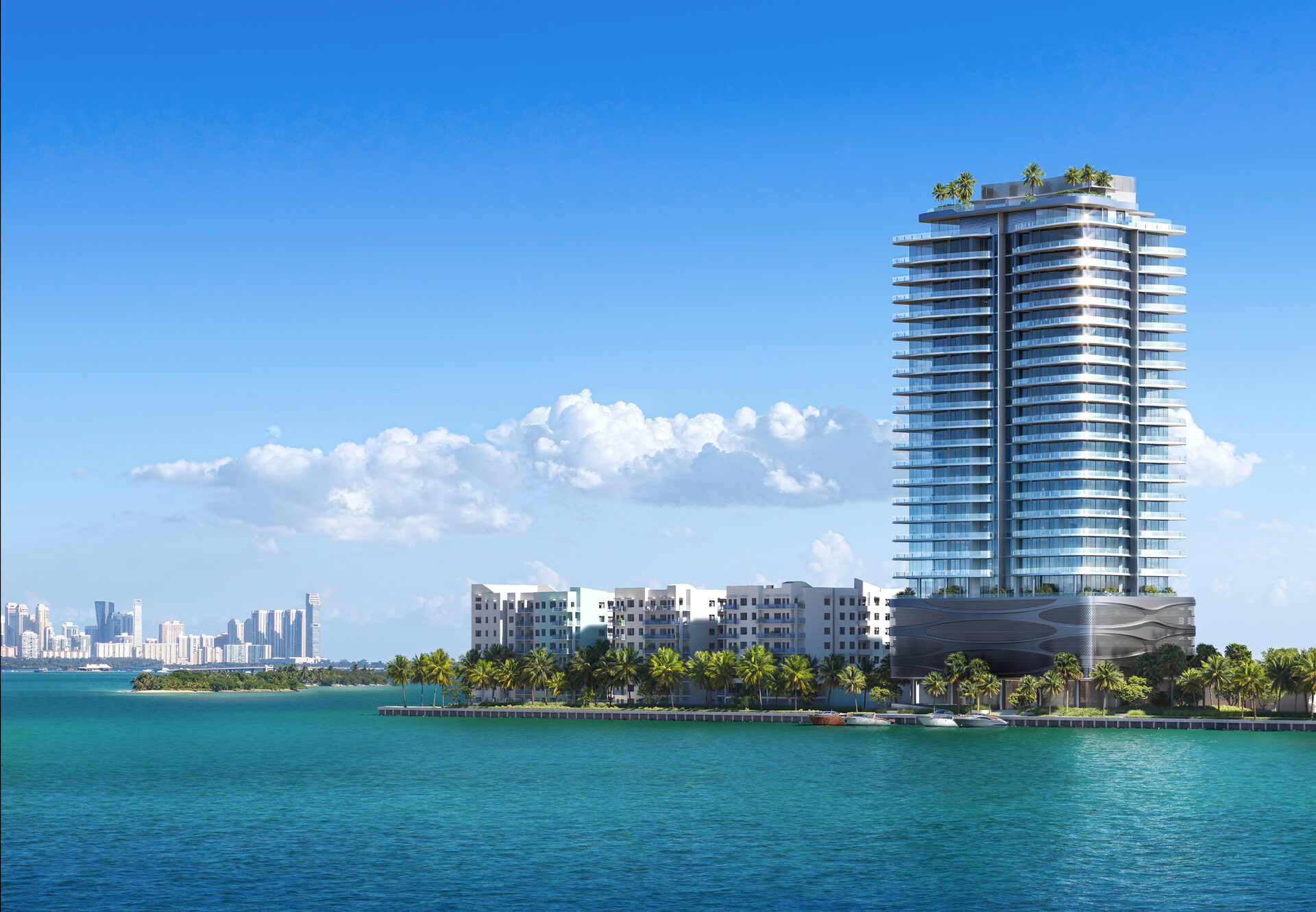 Pagani Residences developer rendering: Tower viewed across Biscayne Bay