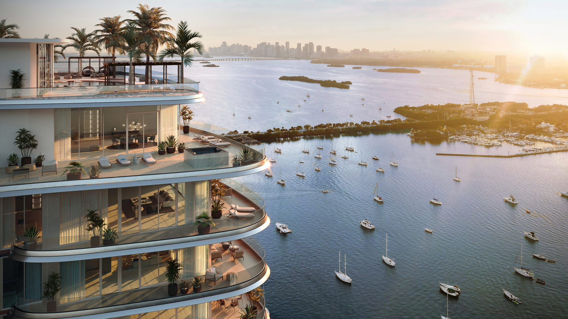 Conceptual rendering of Pagani terraces and the surrounding bay at dusk